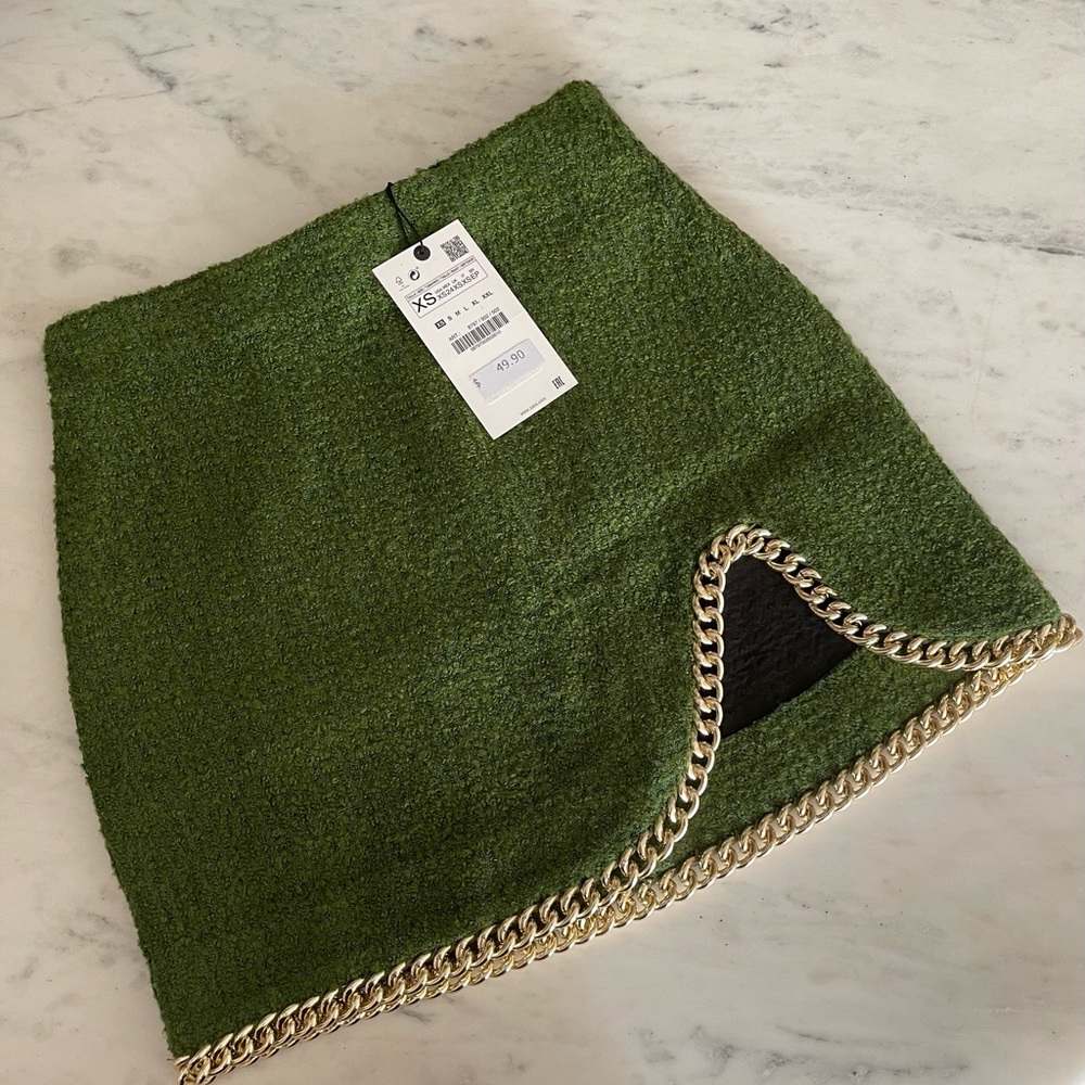 Zara Tweed Skirt with Chain Detail